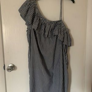 BLL New York Blue/White striped off the shoulder dress w/pockets